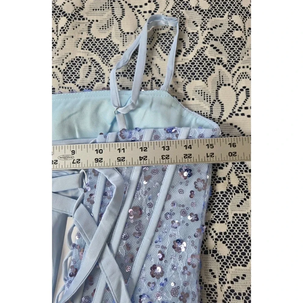 Light Blue Maxi Dress 6 Corset Mermaid Sequins Padded Adjustable Prom Party NWT